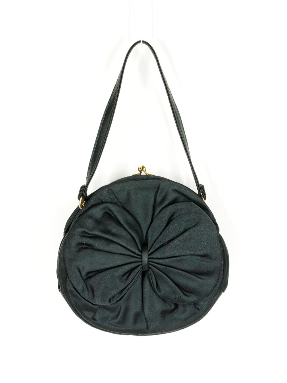 Vintage Round Satin Black Evening Bag Big Bow Mel-Ton 50s 60s glam holywood